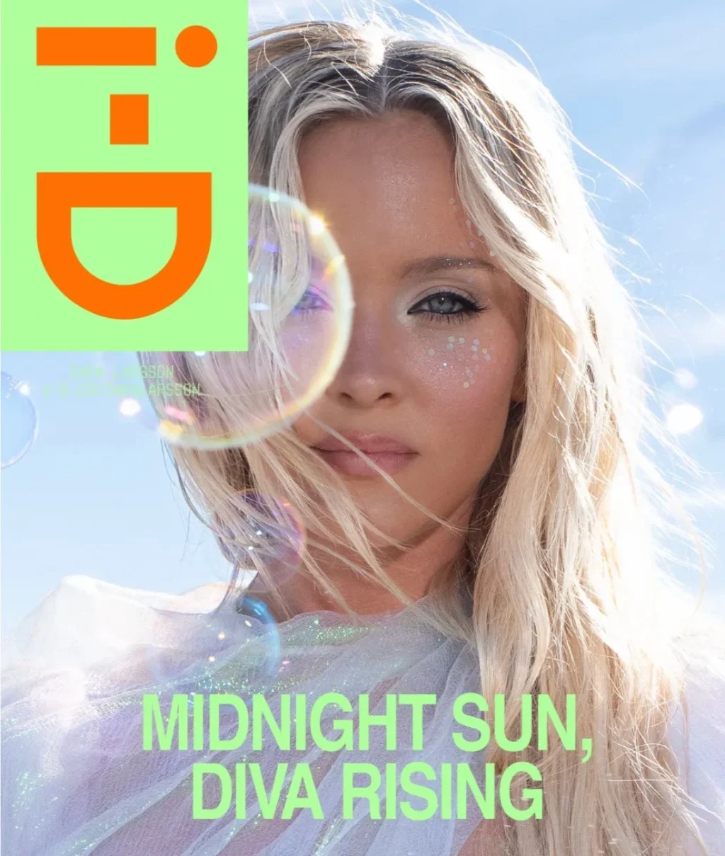 Zara Larsson on the cover of i-D Magazine 2026 wearing a sheer pastel top