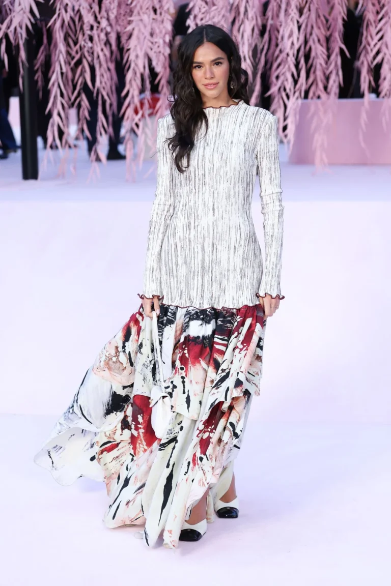 Bruna Marquezine wearing a white textured Chanel dress at Paris Haute Couture January 2026