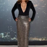 Halle Berry in black bodysuit and sheer skirt on the red carpet