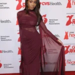 Normani at American Heart Association Red Dress Event 2026 wearing a burgundy mesh gown